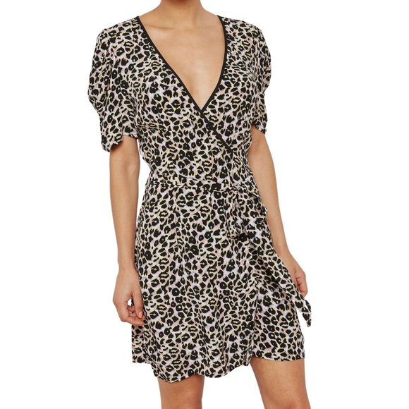 Dresses Womens Leopard Print Wrap Mini Dress With